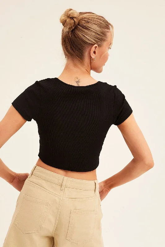 Black Scarf T-Shirt Short Sleeve Crop