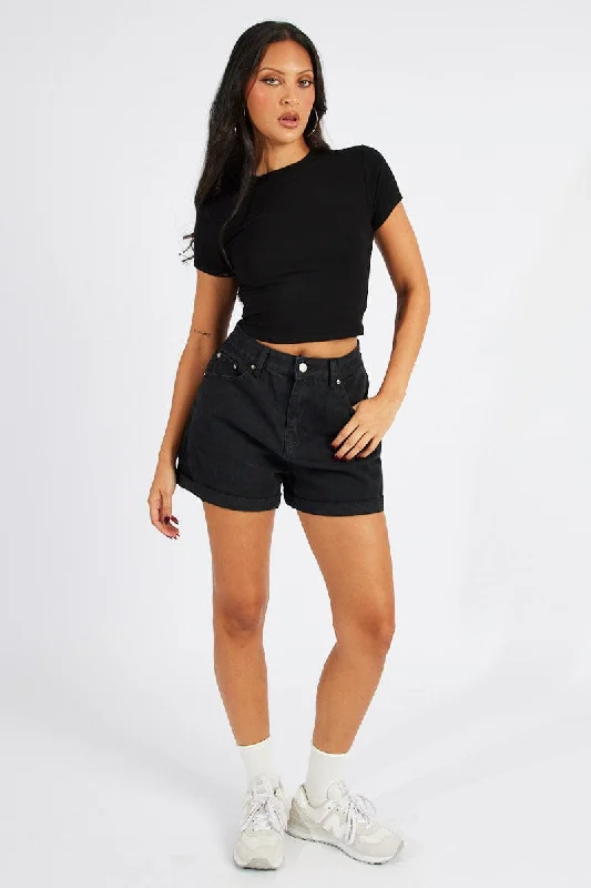 Black T Shirt Short Sleeve Crew Neck