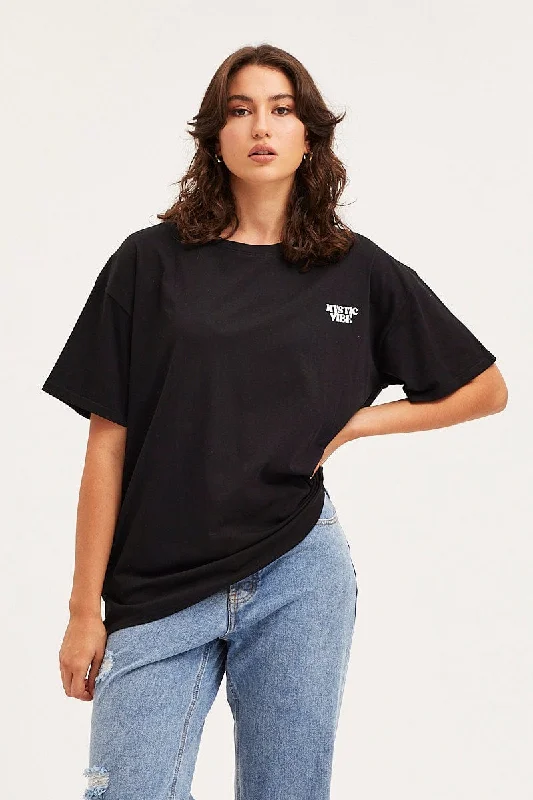 Black Unisex T Shirt Short Sleeve Oversized Crew Neck