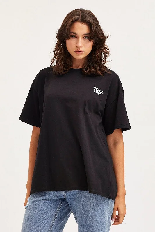 Black Unisex T Shirt Short Sleeve Oversized Crew Neck