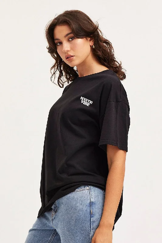 Black Unisex T Shirt Short Sleeve Oversized Crew Neck