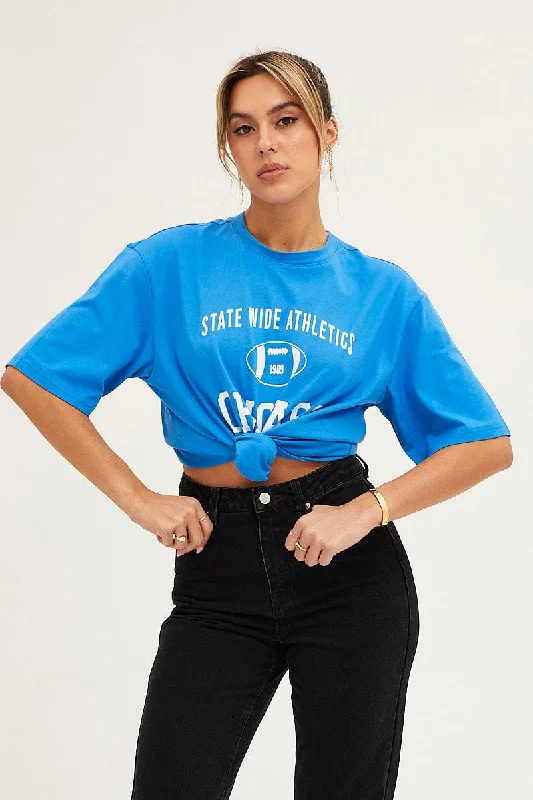 Blue Crew Neck Oversized Tee