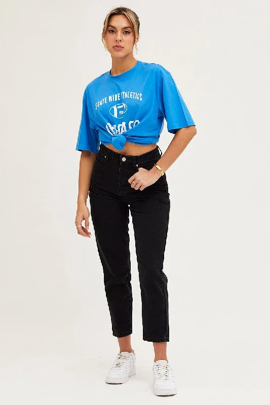 Blue Crew Neck Oversized Tee