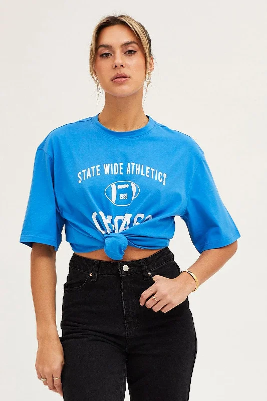 Blue Crew Neck Oversized Tee