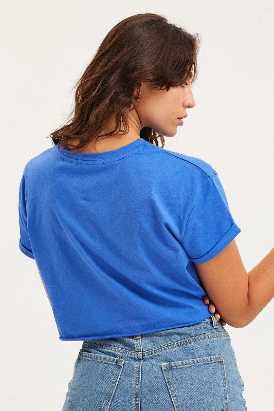 Blue Graphic T Shirt Short Sleeve Crop