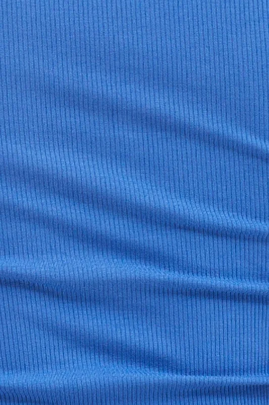 Blue Panel Detail T Shirt Short Sleeve V Neck