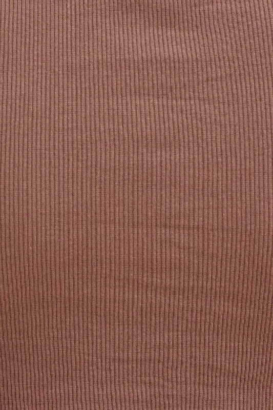 Brown Baby Tee Crop Crew Neck Short Sleeve Rib