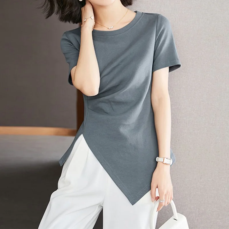 Casual Sheath Cotton Asymmetric Shirts & Tops