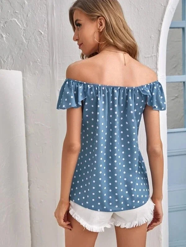 Cutiepeachy - Polka Dots Off Shoulder Blouse