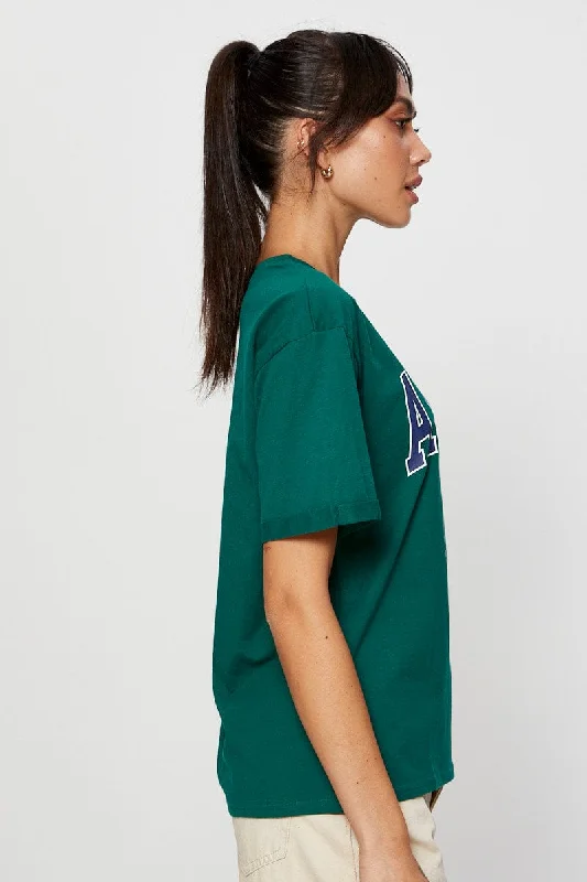 Green Graphic T Shirt Short Sleeve