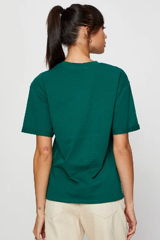 Green Graphic T Shirt Short Sleeve