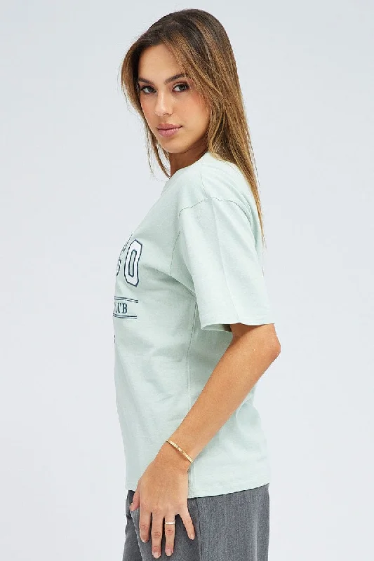 Green Graphic Tee Short Sleeve Oversized