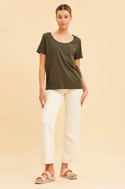 Green Relaxed T-Shirt Scoop Neck Short Sleeve