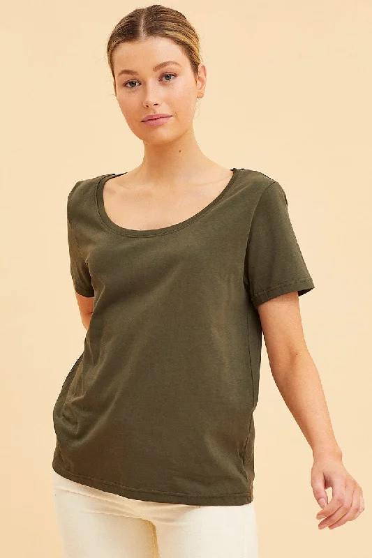 Green Relaxed T-Shirt Scoop Neck Short Sleeve