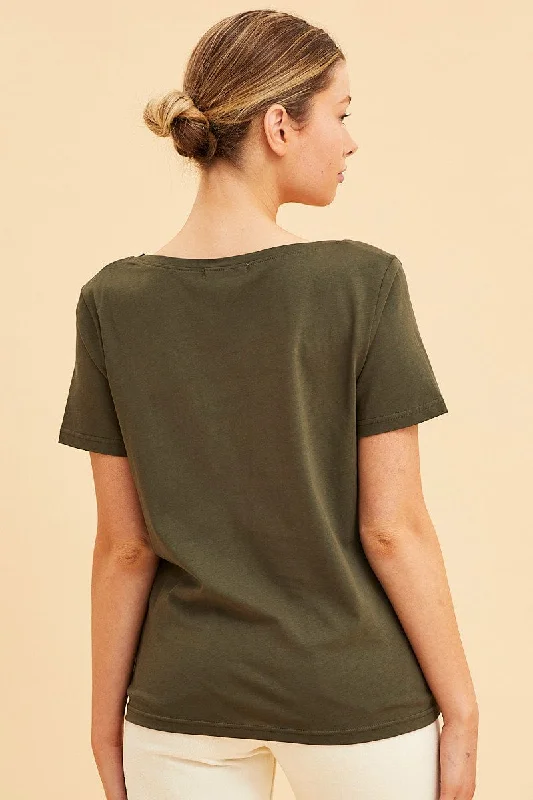 Green Relaxed T-Shirt Scoop Neck Short Sleeve