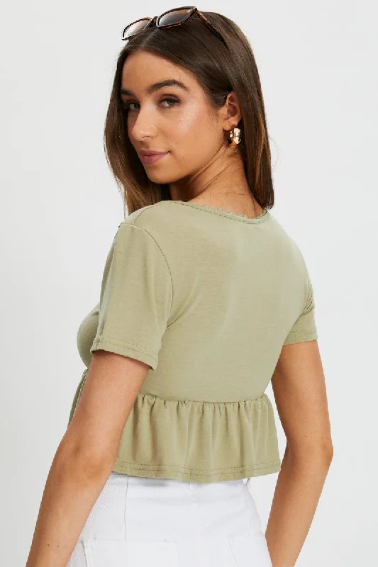 Green Short Sleeve Peplum T Shirt