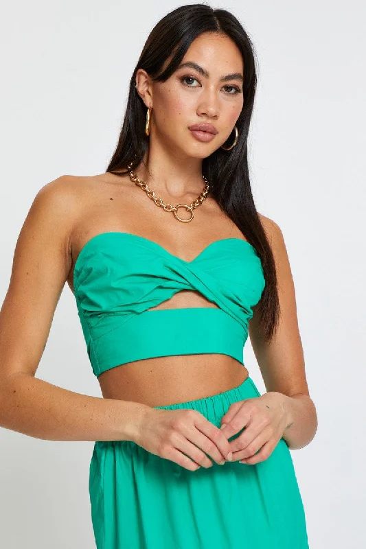 Green Singlet Top Crop