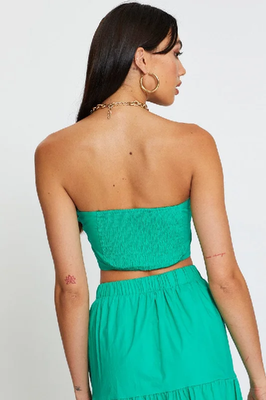 Green Singlet Top Crop