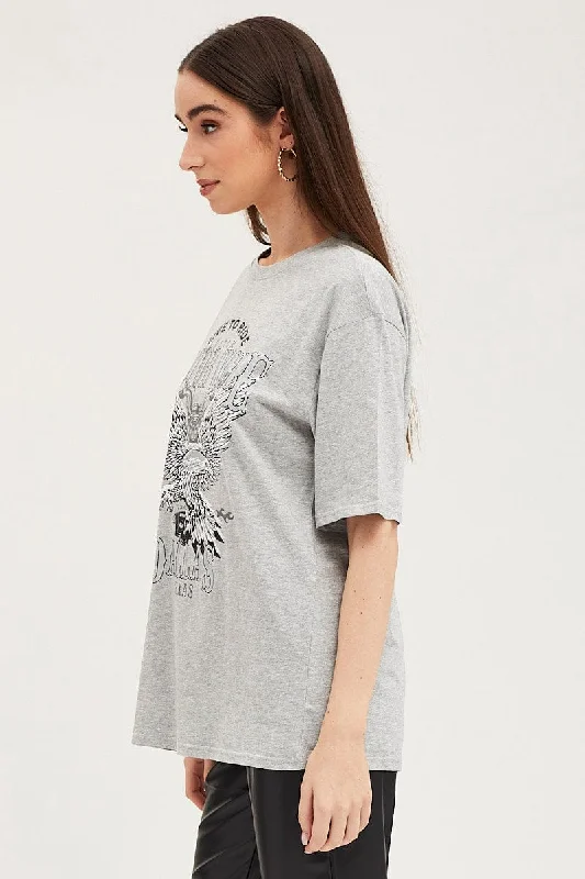 Grey Crew Neck Oversized Tee