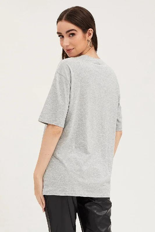 Grey Crew Neck Oversized Tee