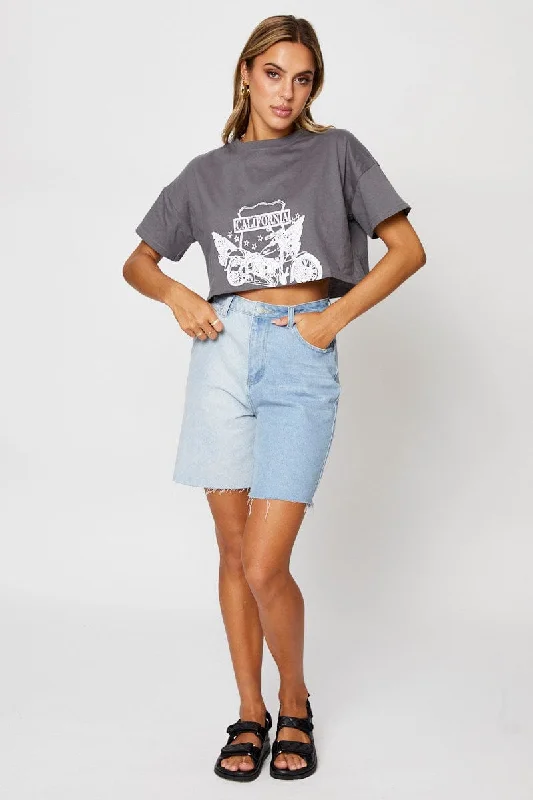 Grey Graphic T Shirt Short Sleeve