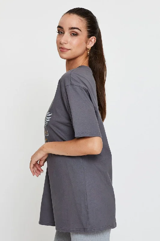 Grey Graphic T Shirt Short Sleeve