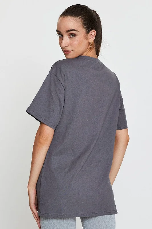 Grey Graphic T Shirt Short Sleeve