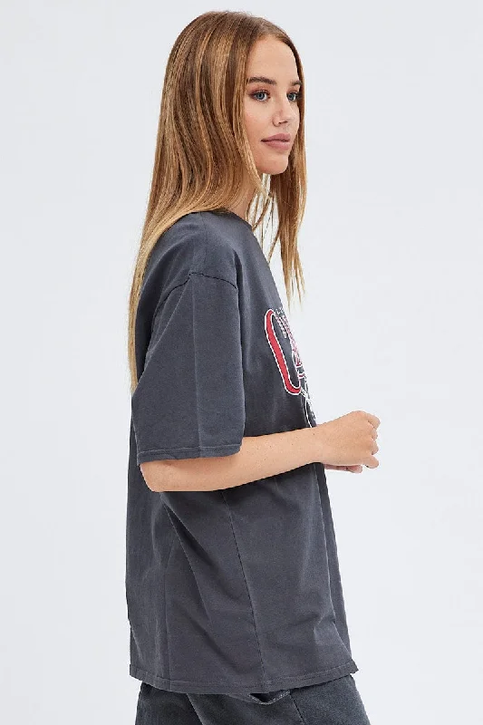 Grey Graphic Tee Short Sleeves Oversized