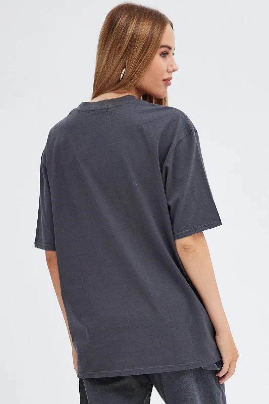 Grey Graphic Tee Short Sleeves Oversized