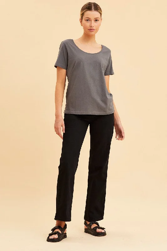 Grey Relaxed T-Shirt Scoop Neck Short Sleeve