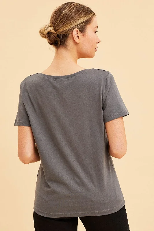 Grey Relaxed T-Shirt Scoop Neck Short Sleeve