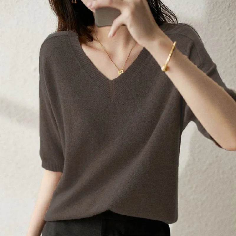 Half Sleeve Knitted Shift Shirts & Tops