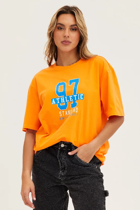 Orange Crew Neck Oversized Tee