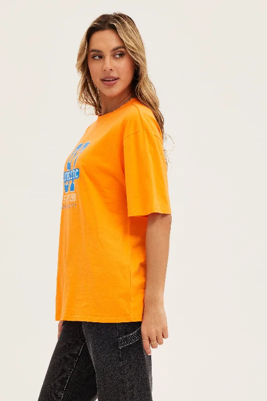 Orange Crew Neck Oversized Tee