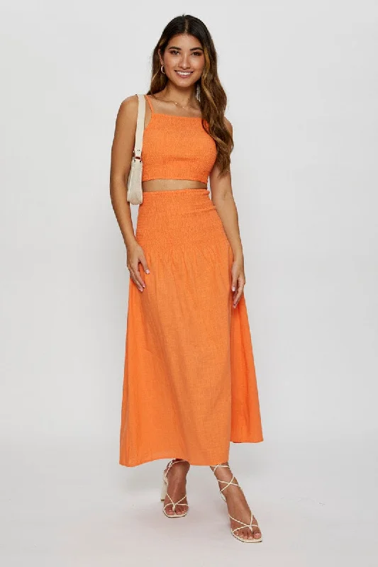 Orange Singlet Top Sleeveless Crop Square Neck