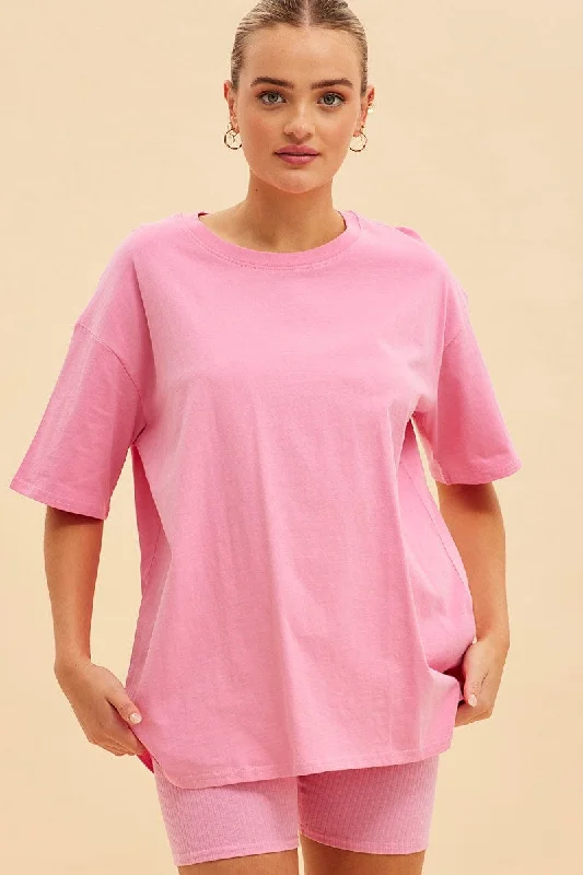 Pink Jamie Cotton Jersey Crew Neck Oversized T-Shirt