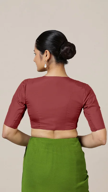 Begum x Rozaana | Elbow Sleeves Saree Blouse in Auburn Red