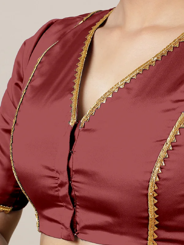 Begum x Tyohaar | Elbow Sleeves Saree Blouse in Auburn Red