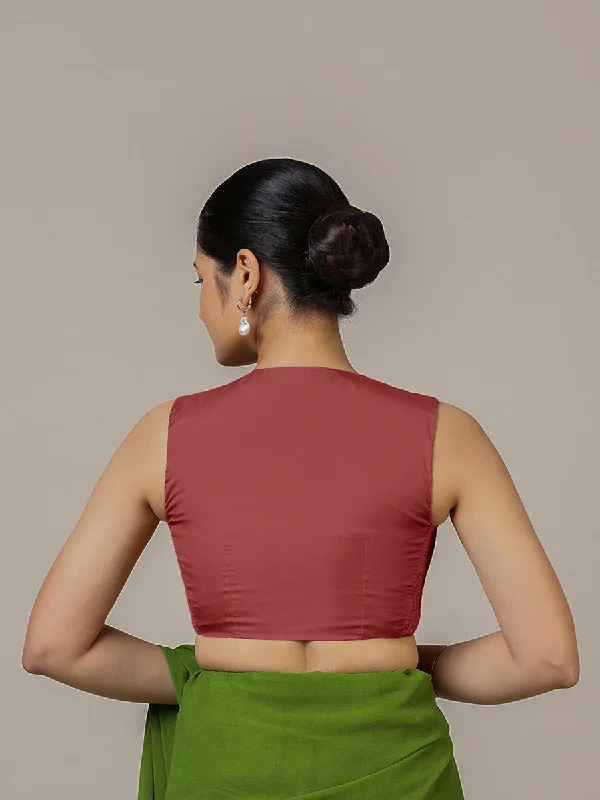 Veena x Rozaana | Sleeveless Saree Blouse in Auburn Red