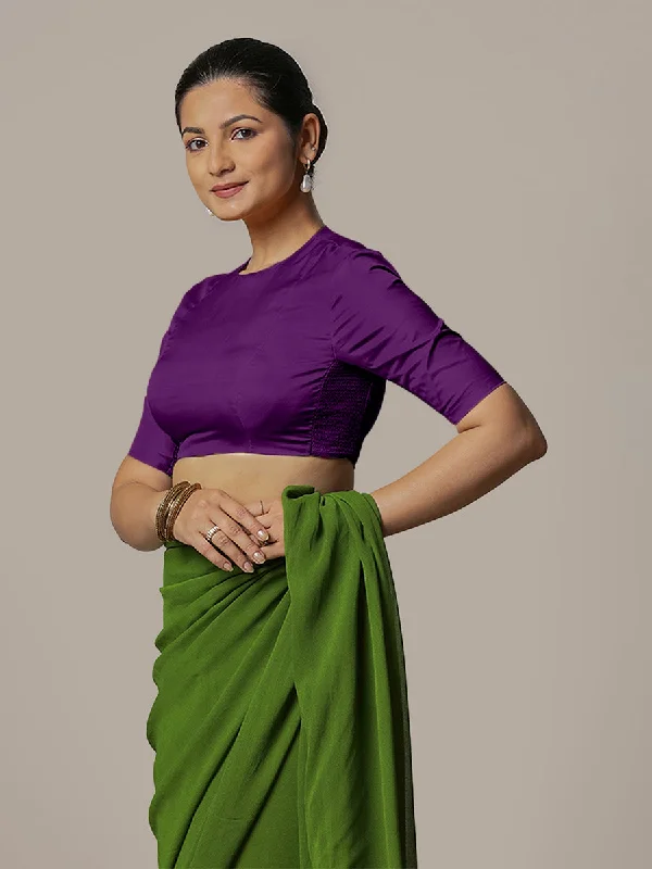 Myra x Rozaana | Purple Backless Saree Blouse w/ FlexiFit™