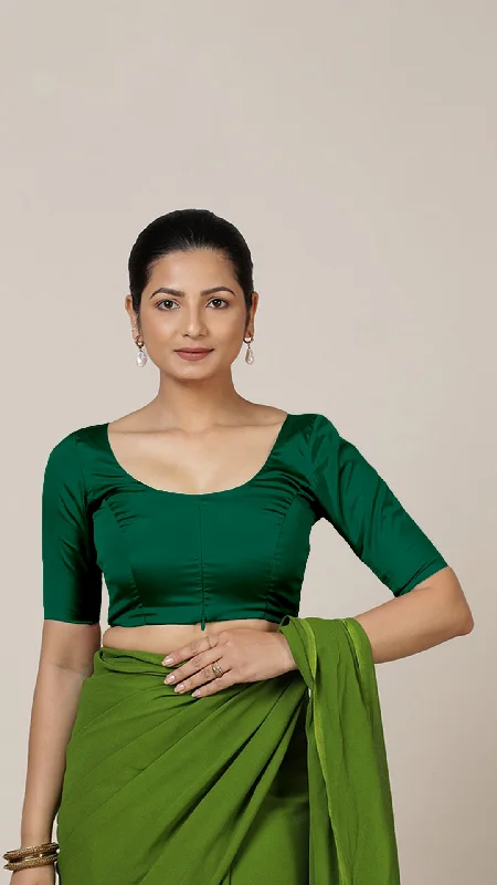 Anisha x Rozaana | Elbow Sleeves Saree Blouse in Bottle Green