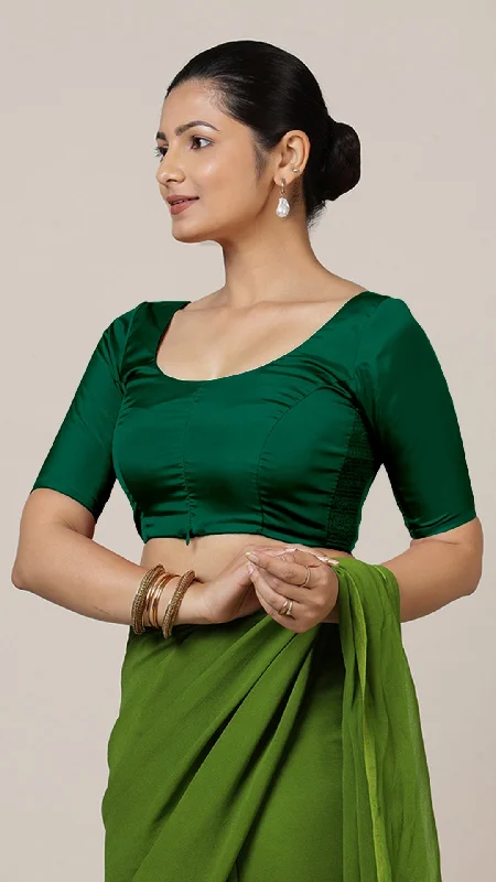 Anisha x Rozaana | Elbow Sleeves Saree Blouse in Bottle Green