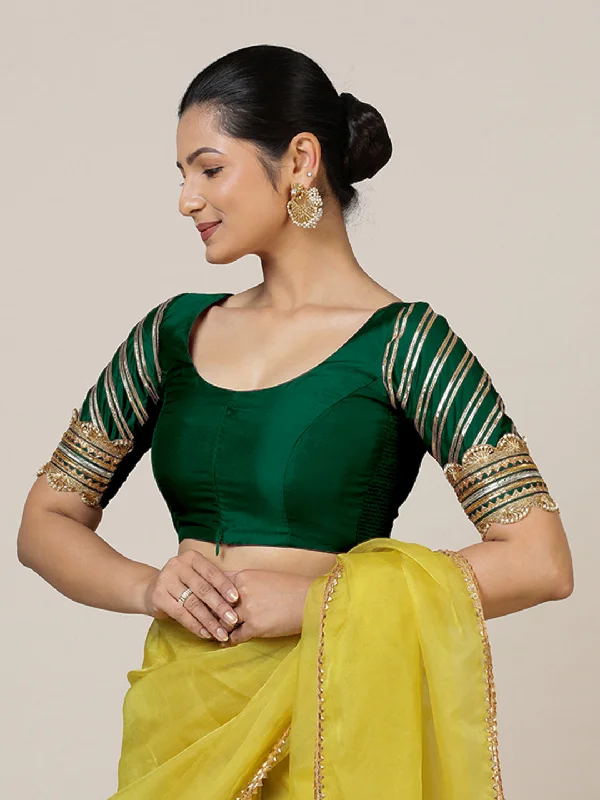 Anisha x Tyohaar | Elbow Sleeves Saree Blouse in Bottle Green