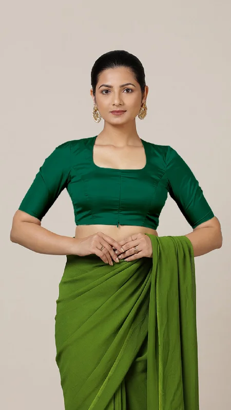 Aziza x Rozaana | Elbow Sleeves Saree Blouse in Bottle Green