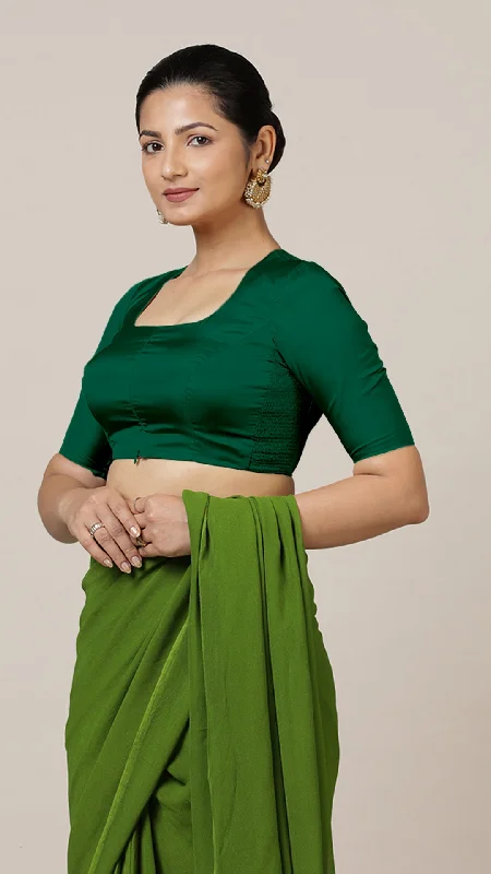 Aziza x Rozaana | Elbow Sleeves Saree Blouse in Bottle Green