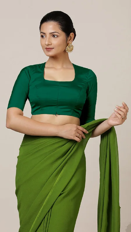 Aziza x Rozaana | Elbow Sleeves Saree Blouse in Bottle Green