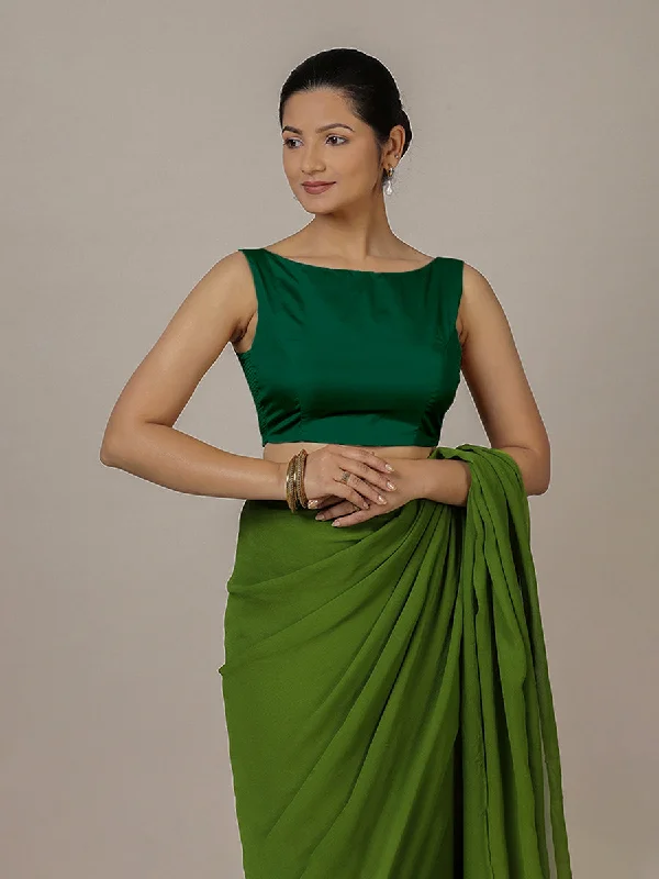 Sherry x Rozaana | Bottle Green Saree Blouse w/ Back Bow and FlexiFit™