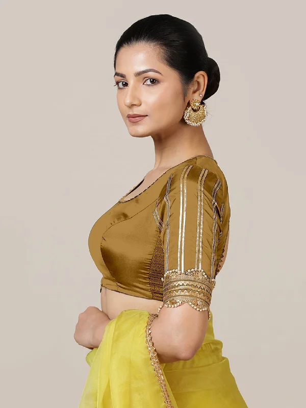 Aziza x Tyohaar | Elbow Sleeves Saree Blouse in Bronze Gold