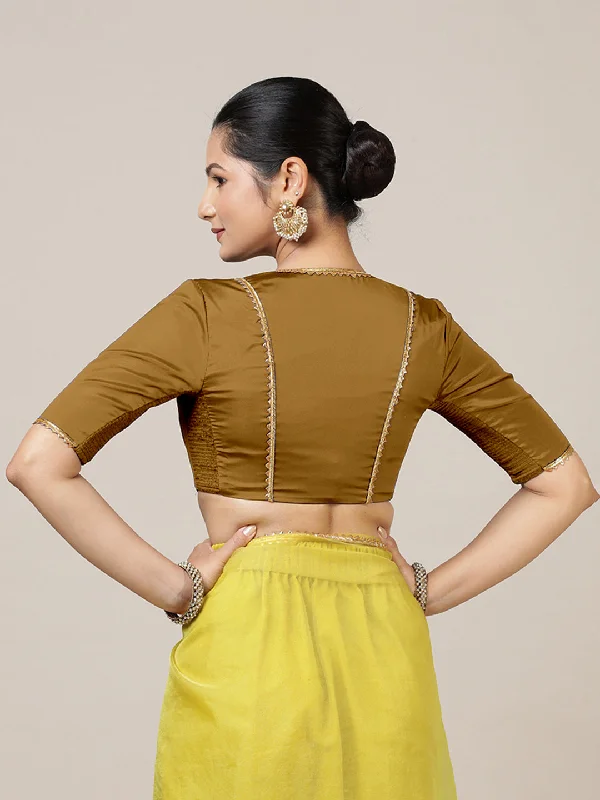 Begum x Tyohaar | Elbow Sleeves Saree Blouse in Bronze Gold