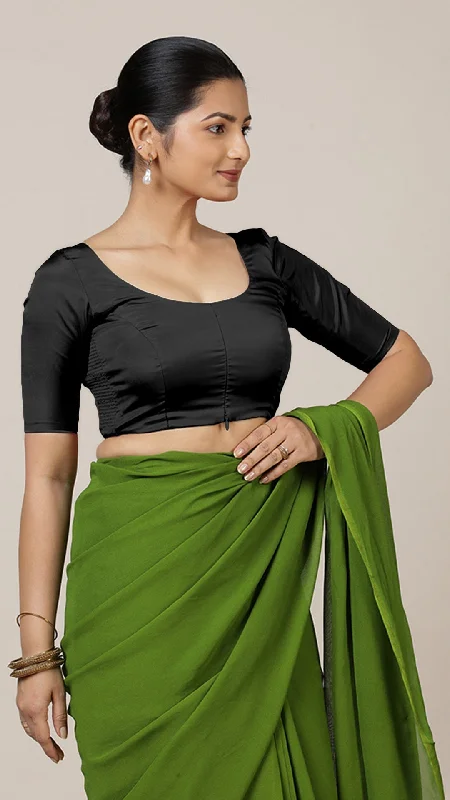 Anisha x Rozaana | Elbow Sleeves Saree Blouse in Charcoal Black